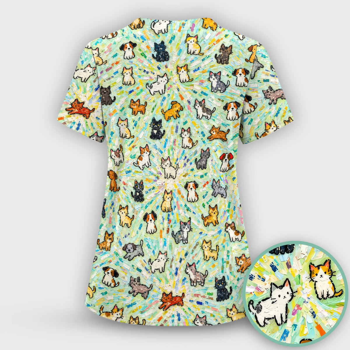 Colorful Cats Dogs Doodle Nurse Scrub Set