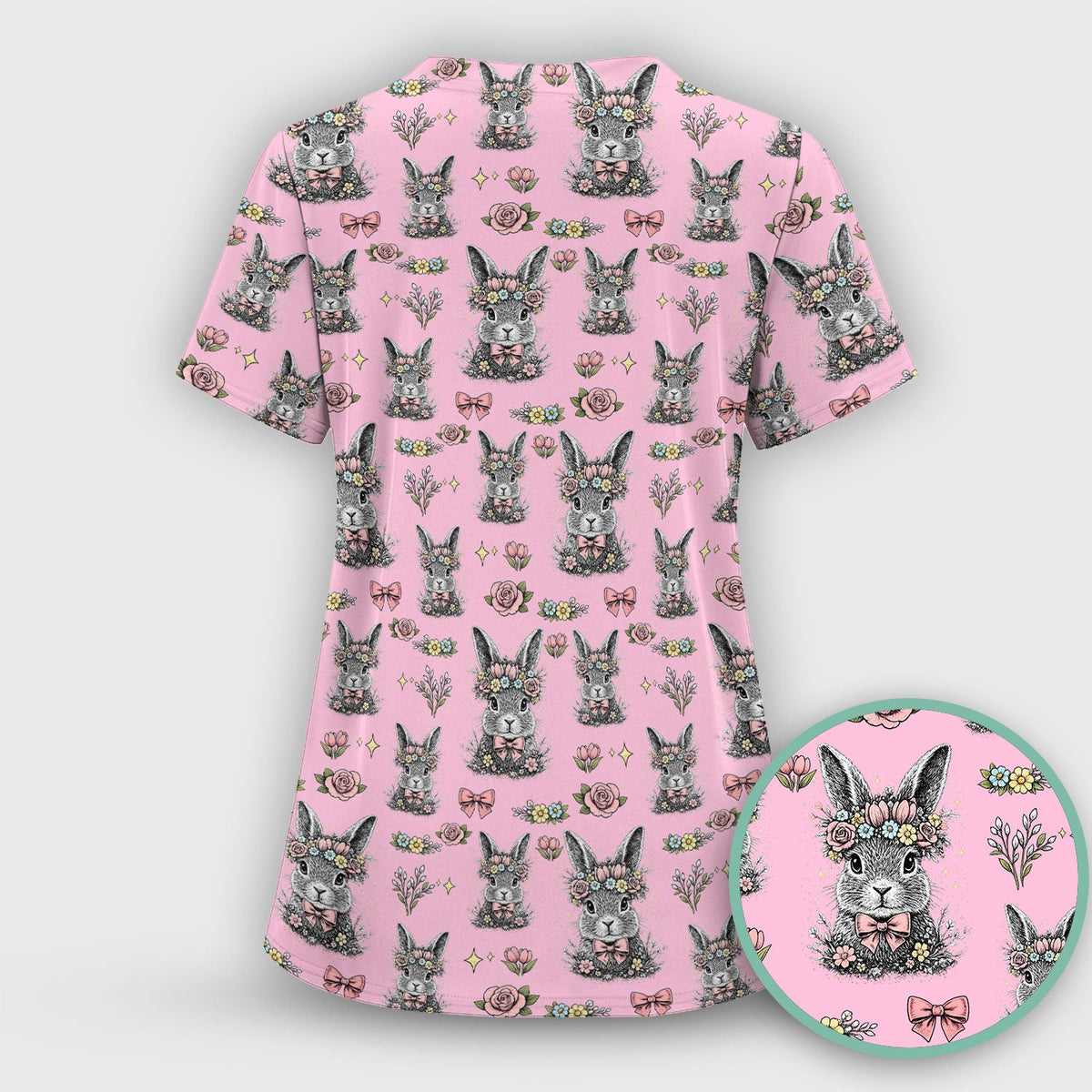 Vintage Floral Bunny Nurse Scrub Set