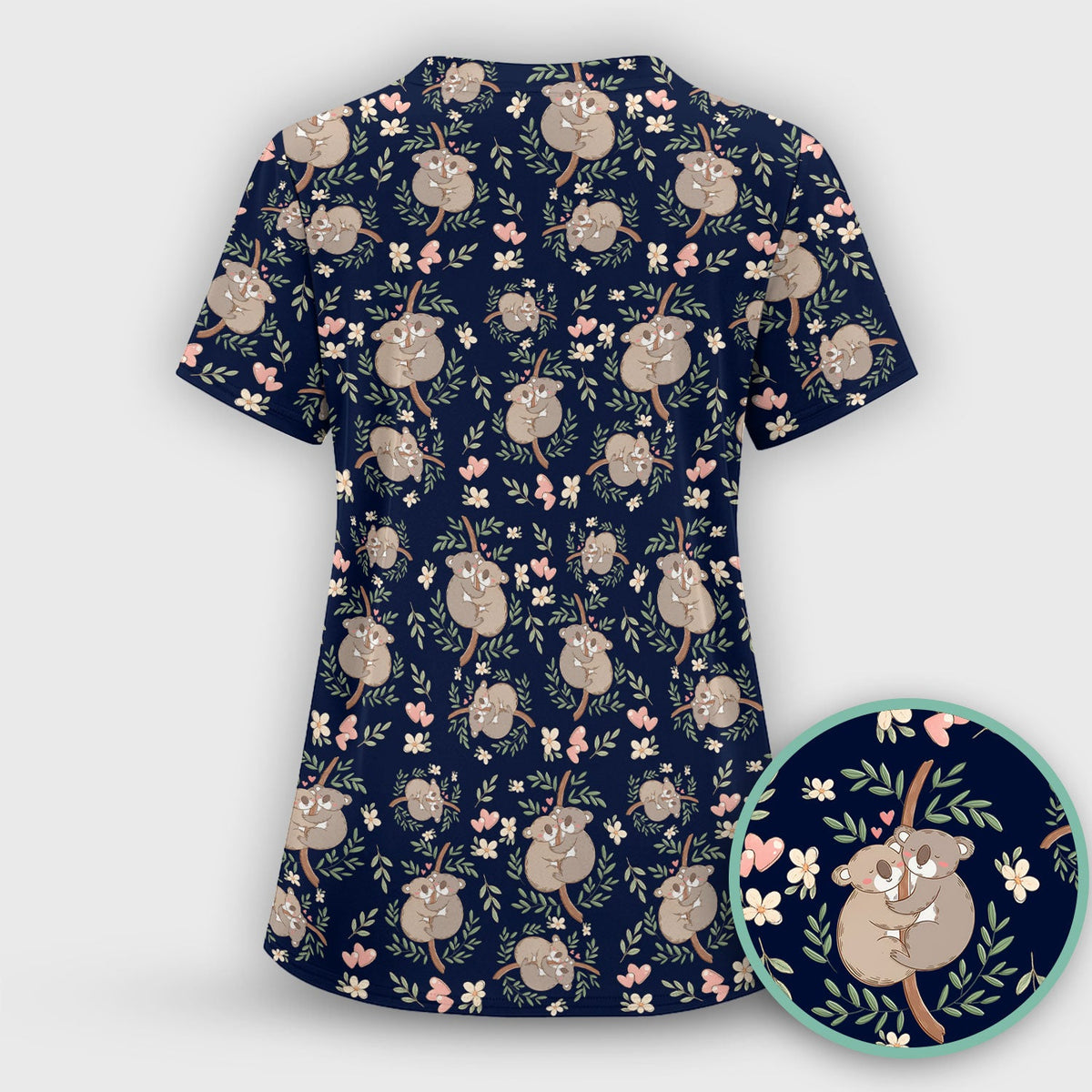 Koala Couple Floral Nurse Scrub Set