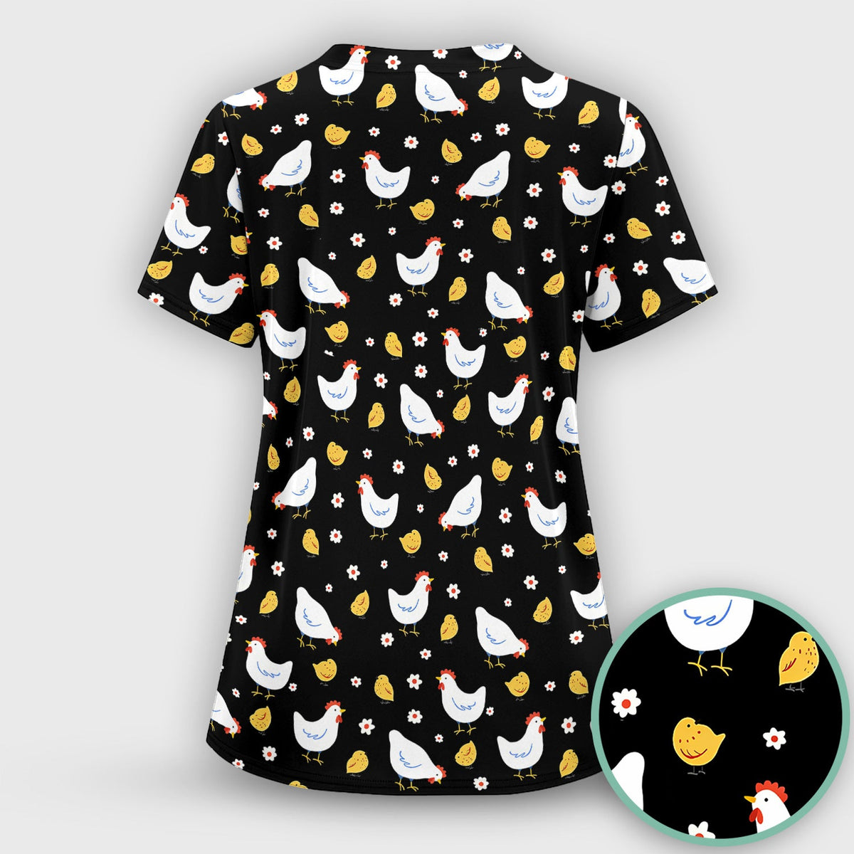 Chicken And Cute Chicks Nurse Scrub Top