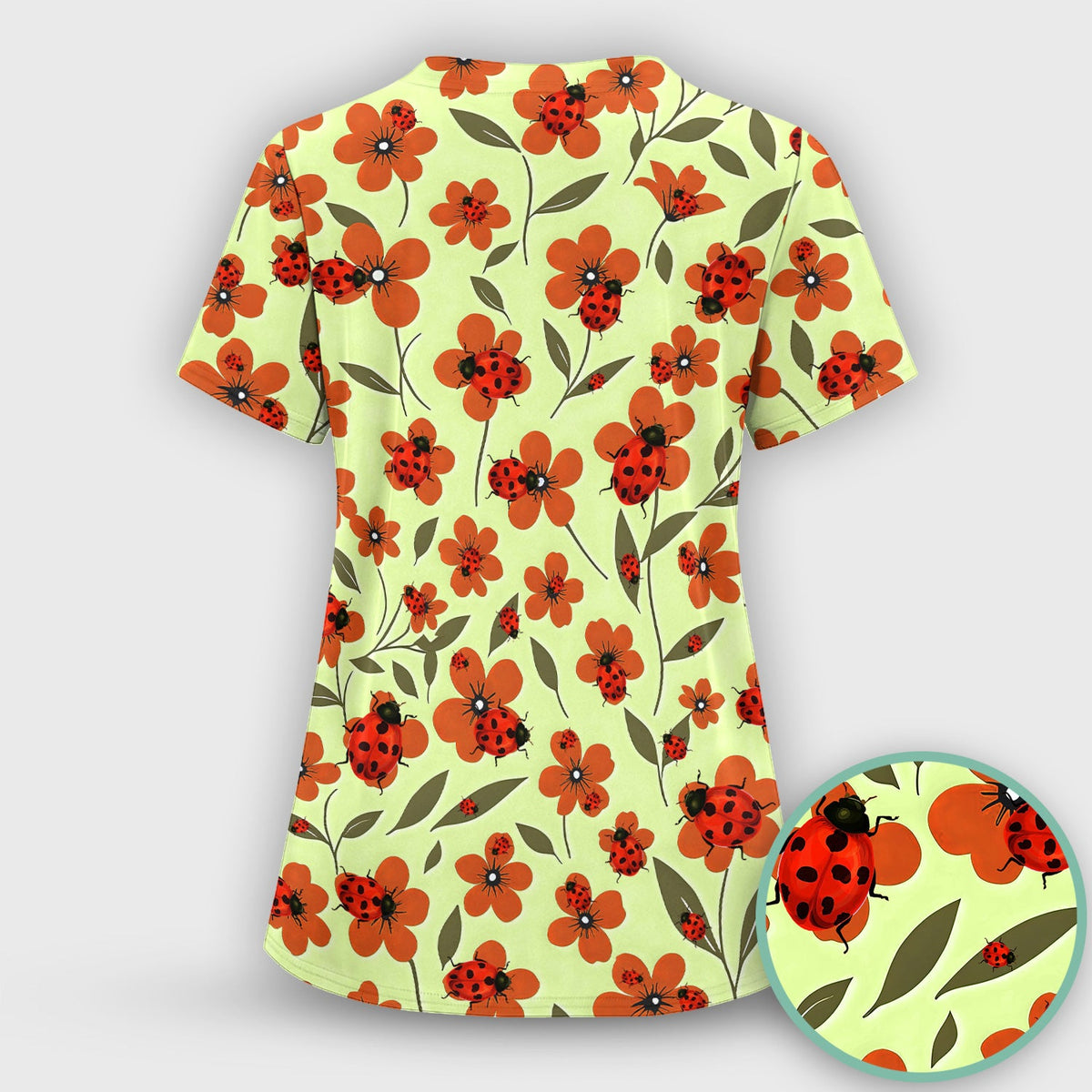 Ladybug Orange Floral Garden Nurse Scrub Set