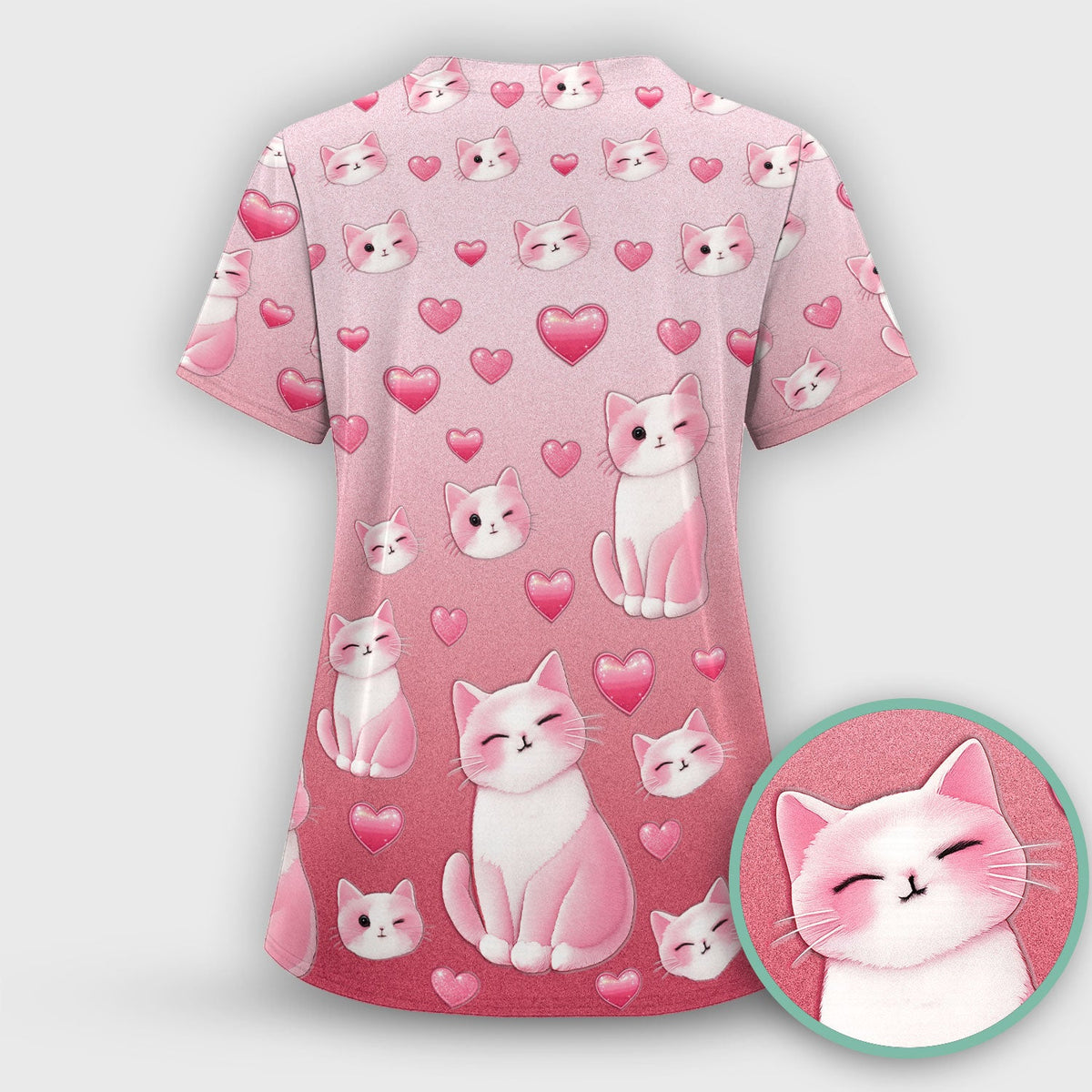 Valentine Cat Heart Nurse Scrub Top
