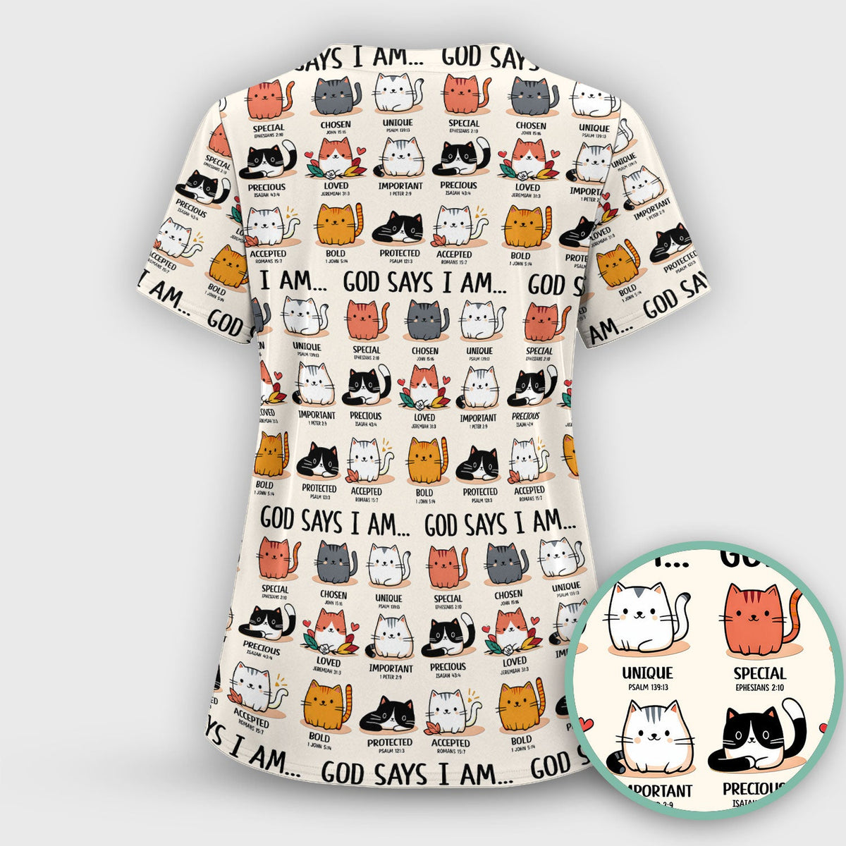 Cat God Says I Am Nurse Scrub Top