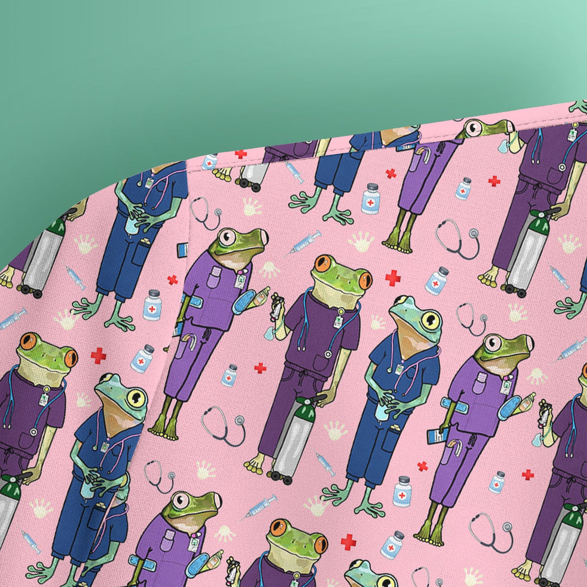 Frog Print Nurse Scrub Top