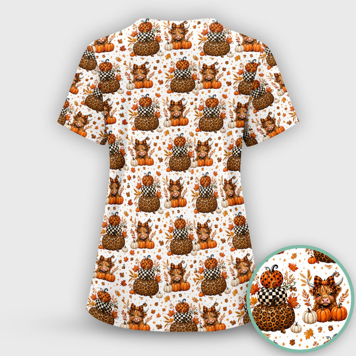 Fall Highland Cow Nurse Scrub Top