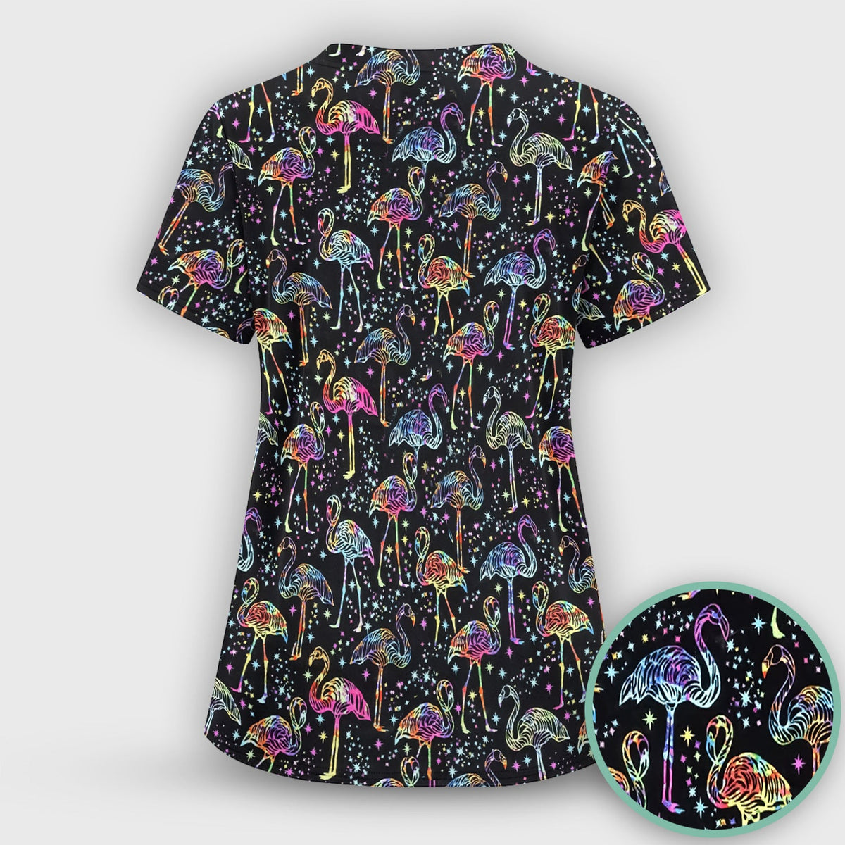 Neon Flamingo Starry Night Nurse Scrub Top