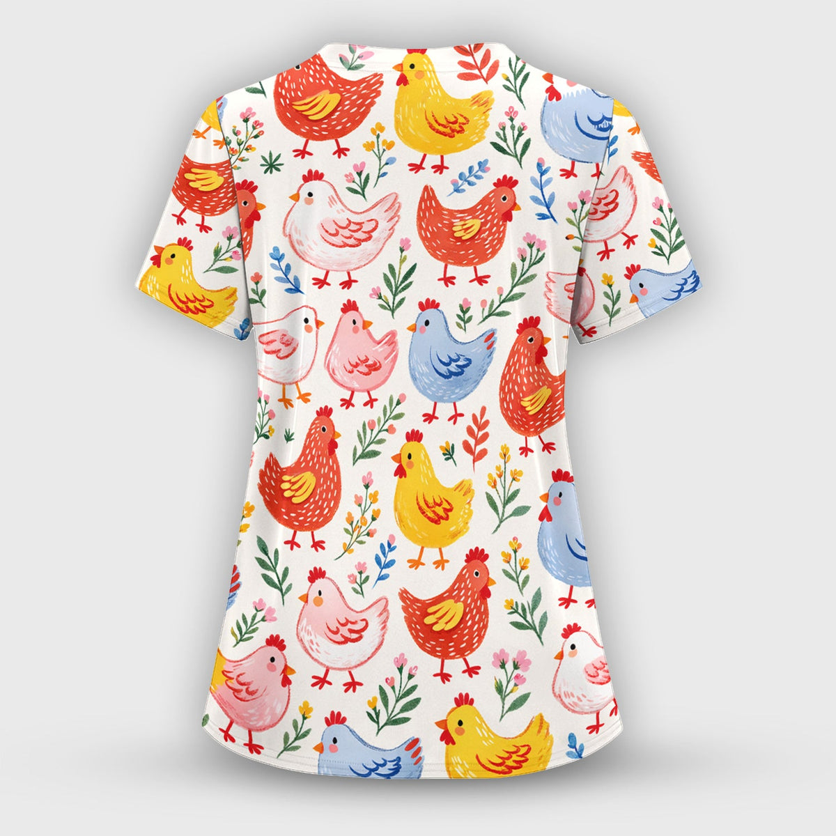 Fun Cartoon Hen Nurse Scrub Set