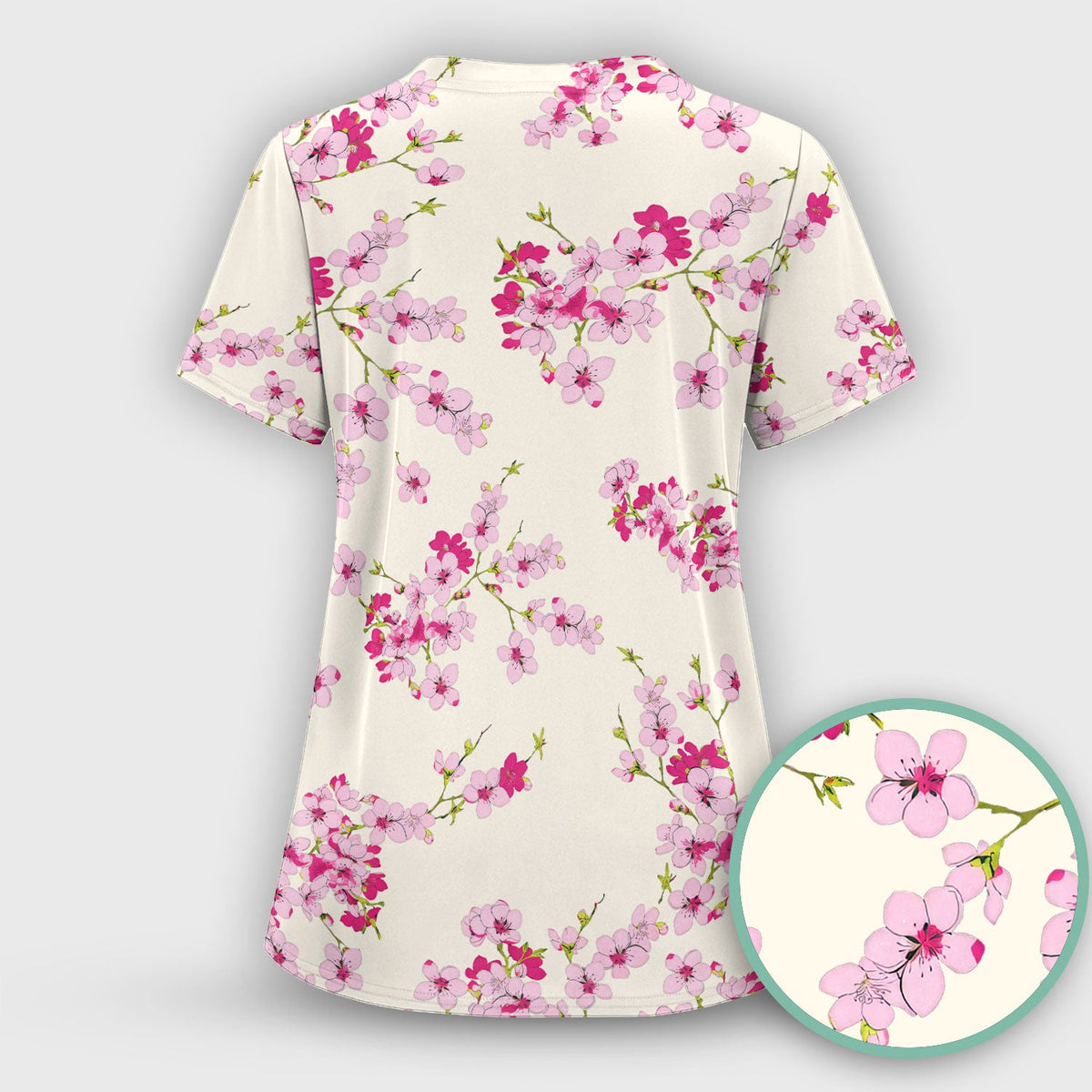 Elegant Cherry Blossom Nurse Scrub Top
