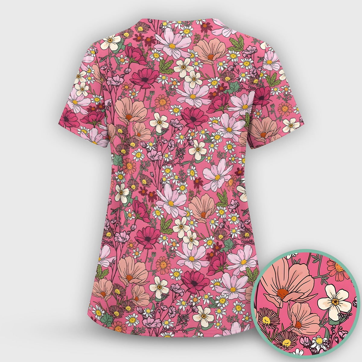 Pink Daisy Wildflower Nurse Scrub Set