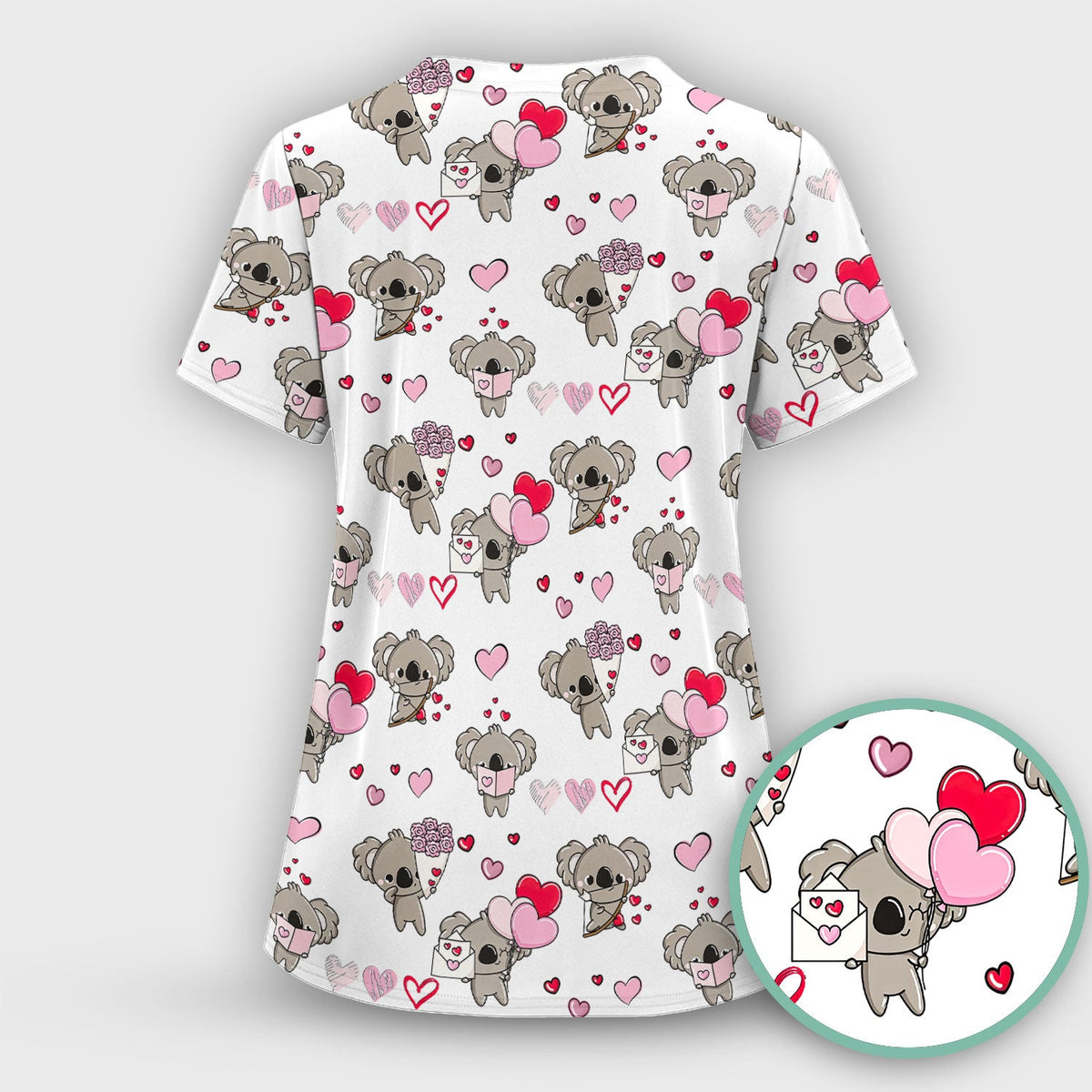 Valentine Koala Holding Flowers Nurse Scrub Set