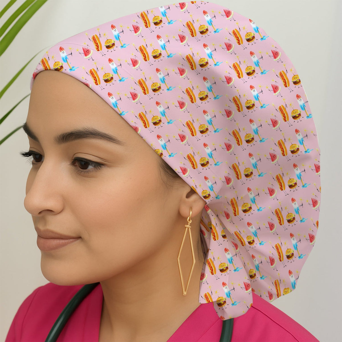 Summer Food Icons Scrub Cap