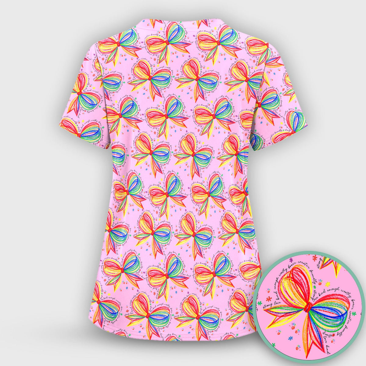 Colorful Rainbow Bow Nurse Scrub Set