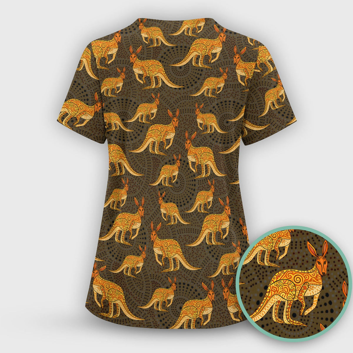 Australian Kangaroo Dot Art Nurse Scrub Top