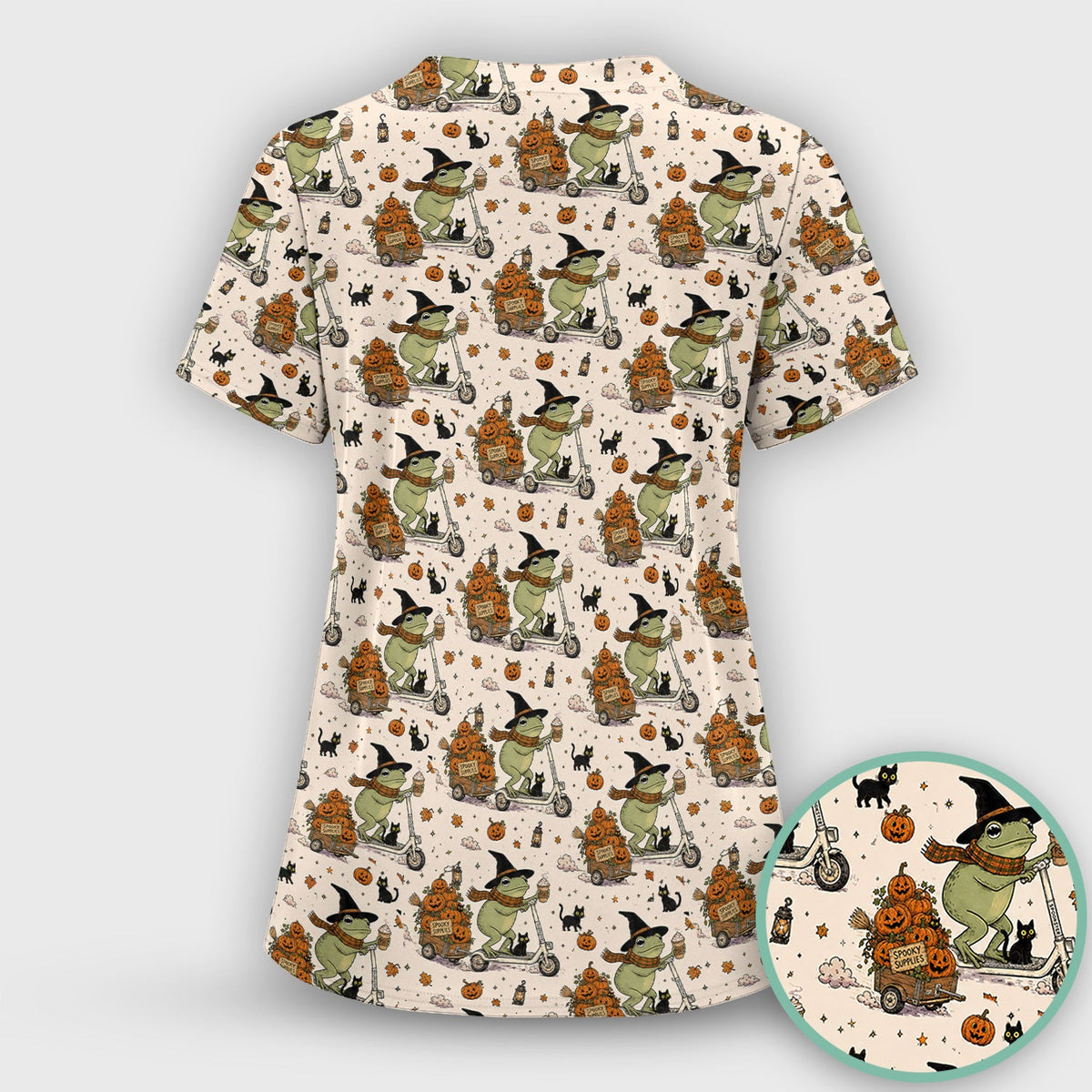 Halloween Witch Frog Pumpkins Nurse Scrub Set