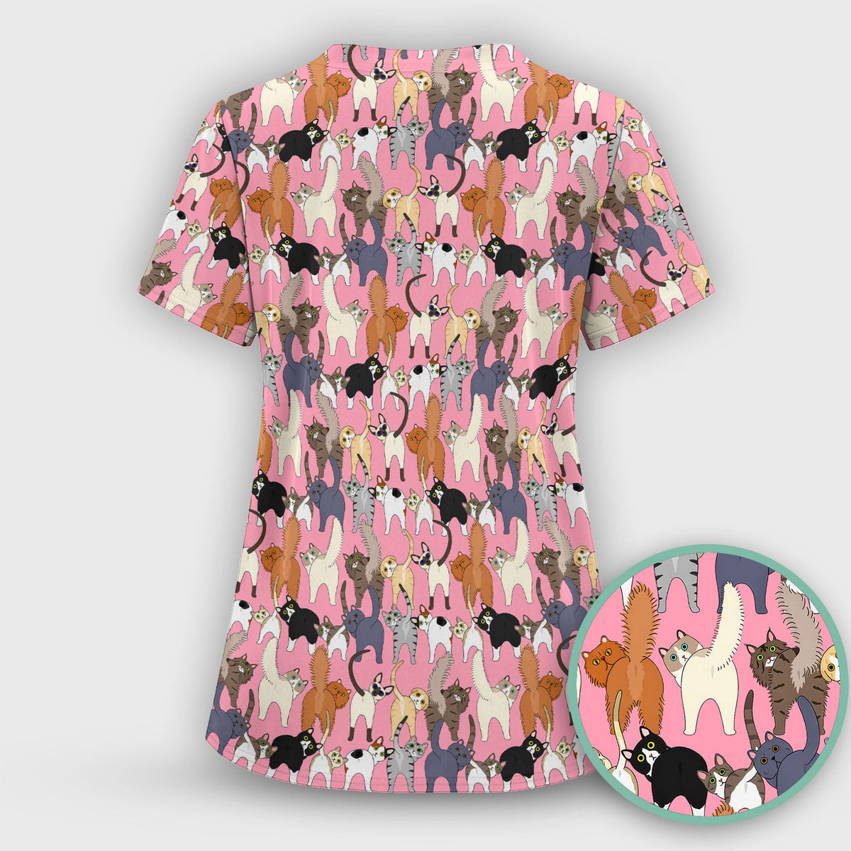 Whimsical Multicolor Cat Cartoon Nurse Scrub Set