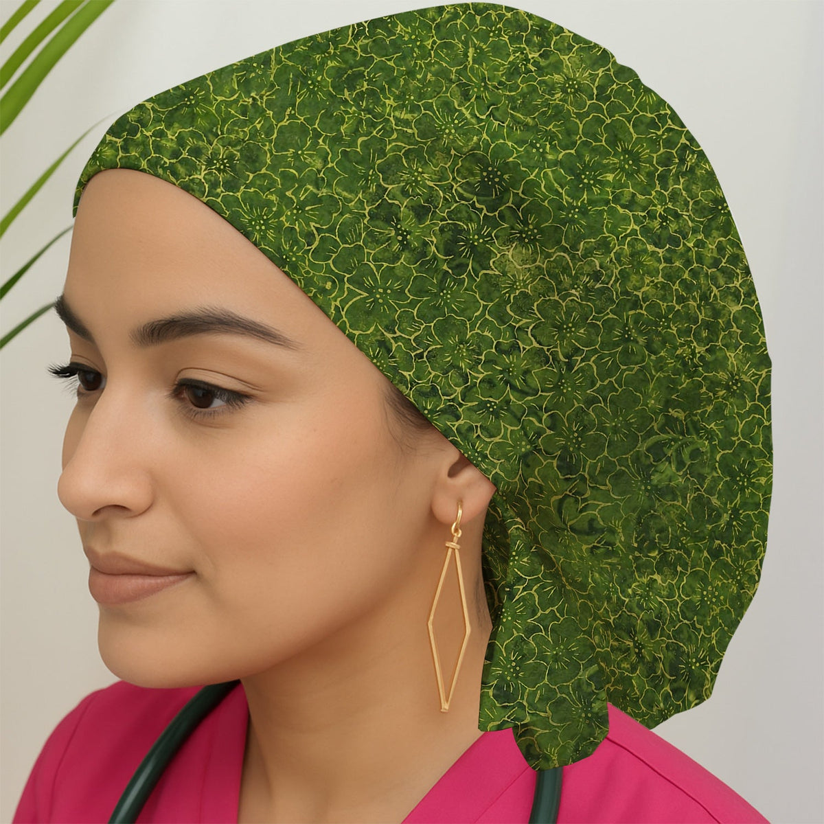 Green Floral Blossom Scrub Cap