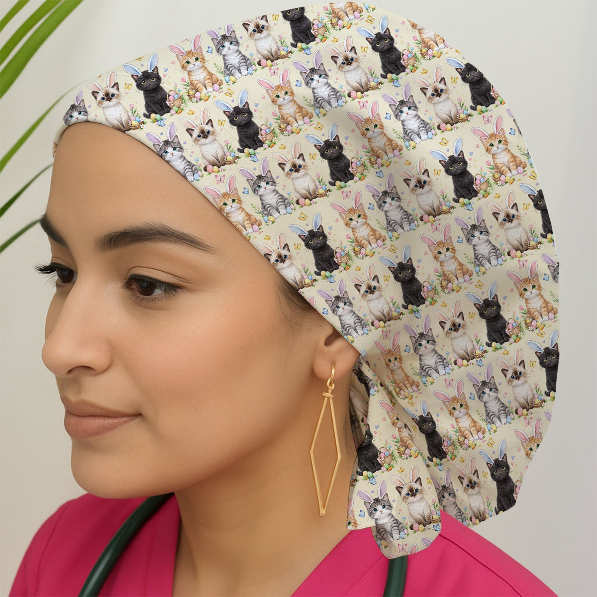 Kitten Bunny Ears Scrub Cap - Easter Gift For Nurse