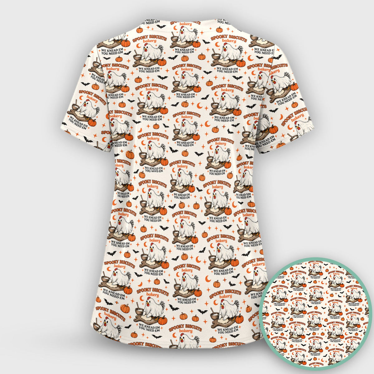 Spooky Biscuits Chicken Nurse Scrub Top - Halloween Gift