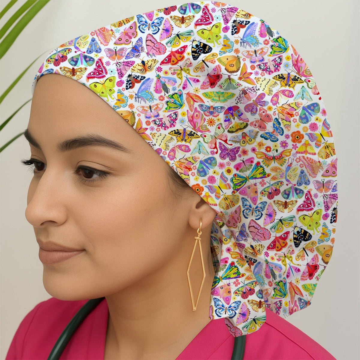 Cute Bright Butterfly Moth Floral Scrub Cap