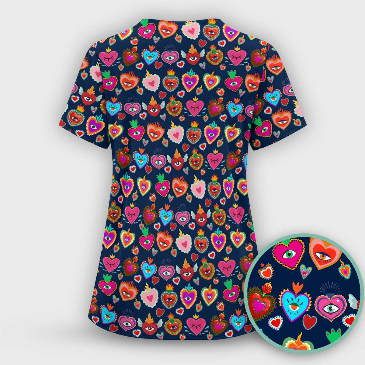 Valentine Colorful Sacred Heart Nurse Scrub Set