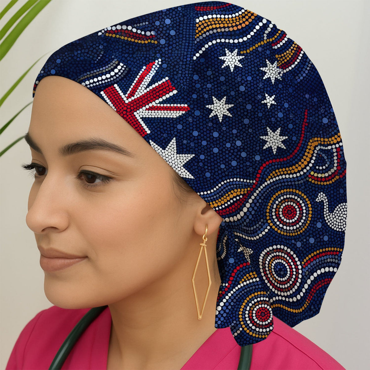Australian Aboriginal Kangaroo Dot Art Scrub Cap
