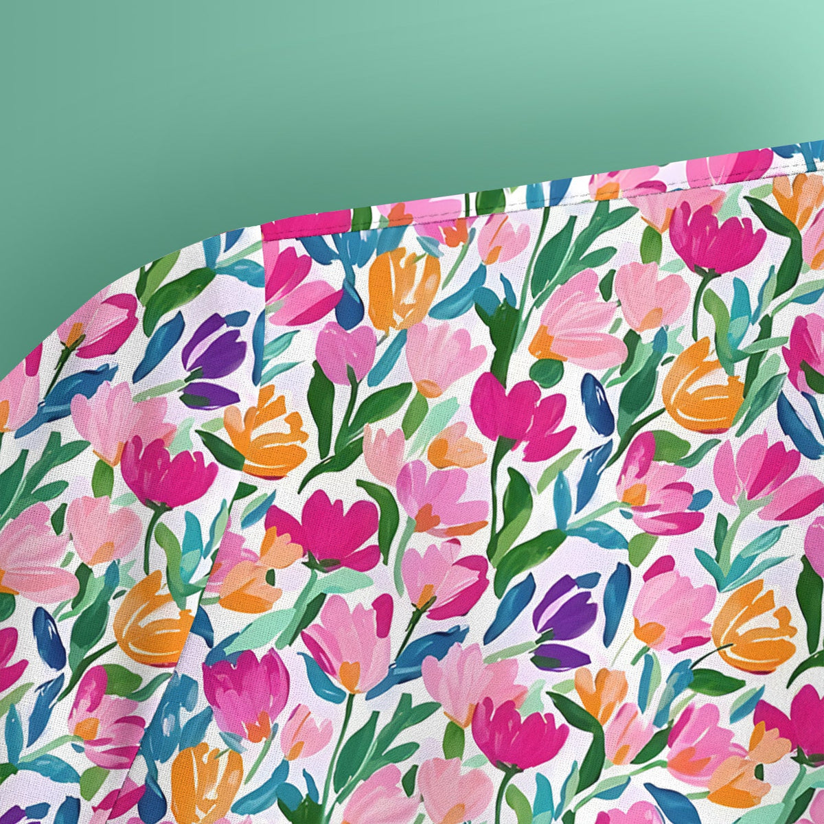 Vibrant Tulip Meadow Pattern Scrub Top, Breathable Fabrics Nursing Uniform