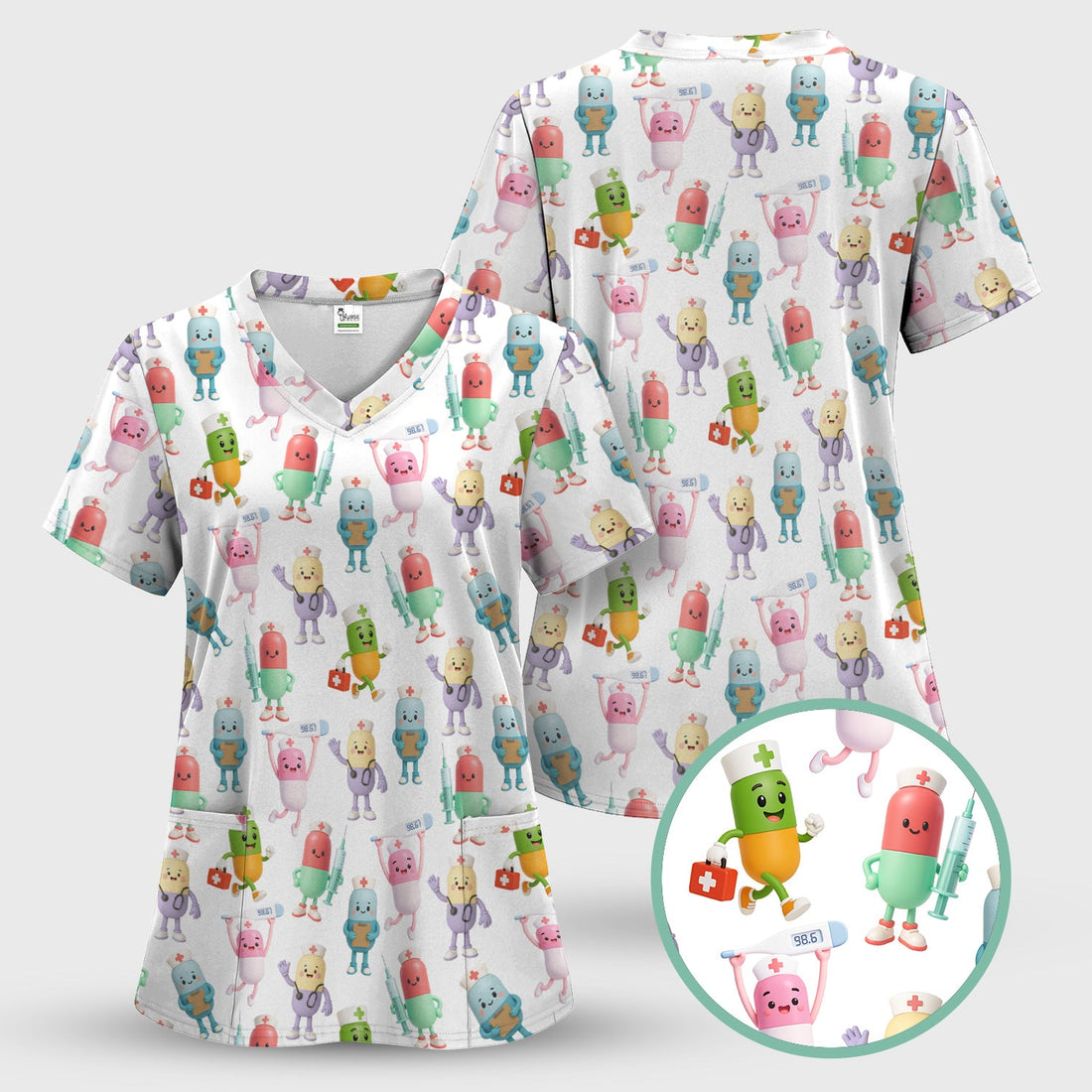 Pharmacist Pill Capsule Nurse Scrub Top