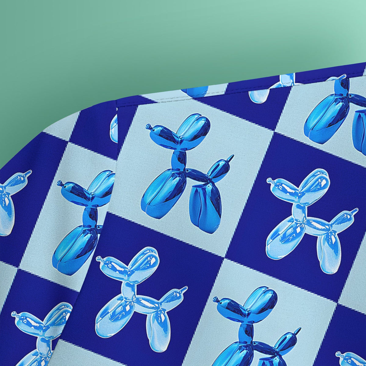 Cute Blue Balloon Dog Checkered Nurse Scrub Top