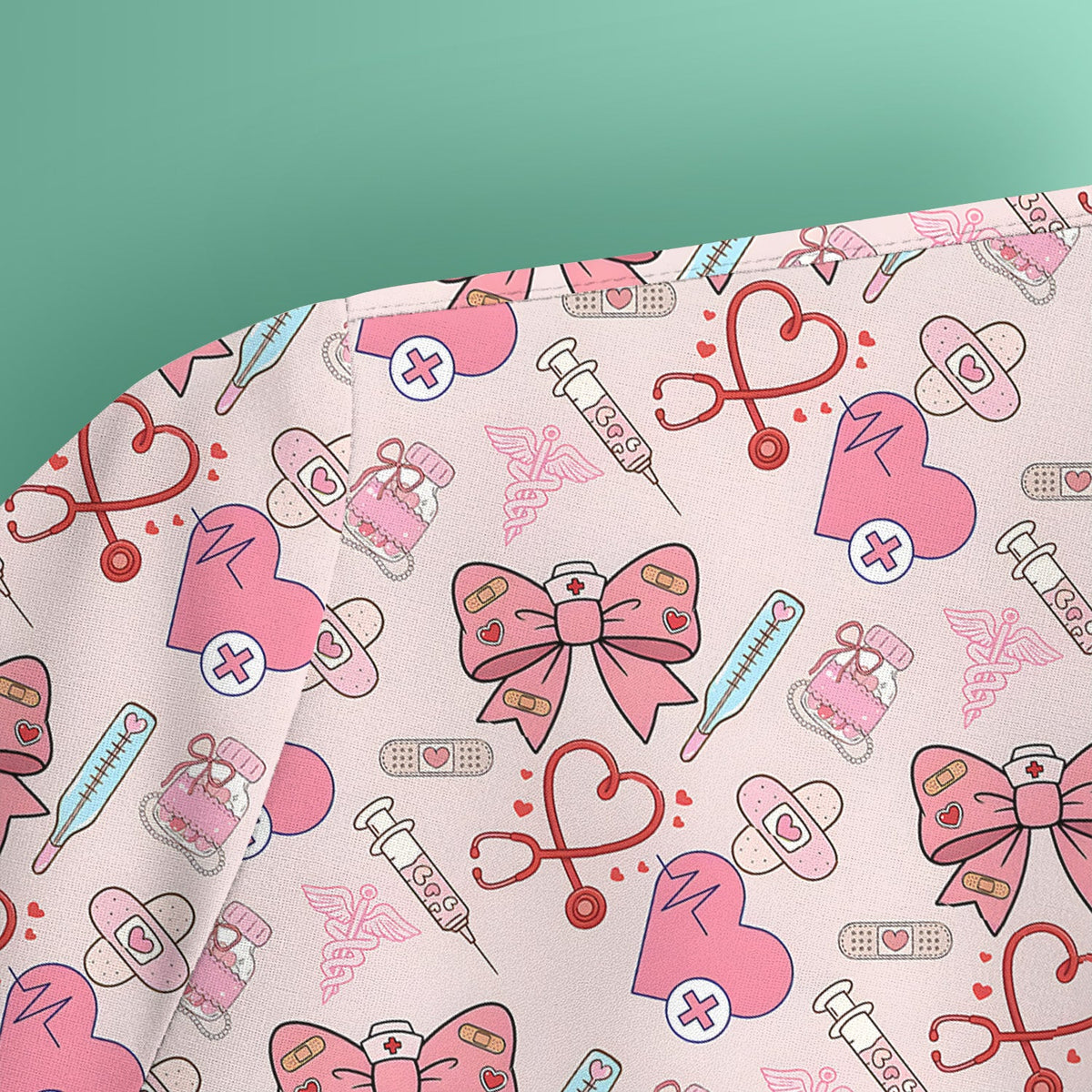 Pink Nurse Bow Heart Scrub Top