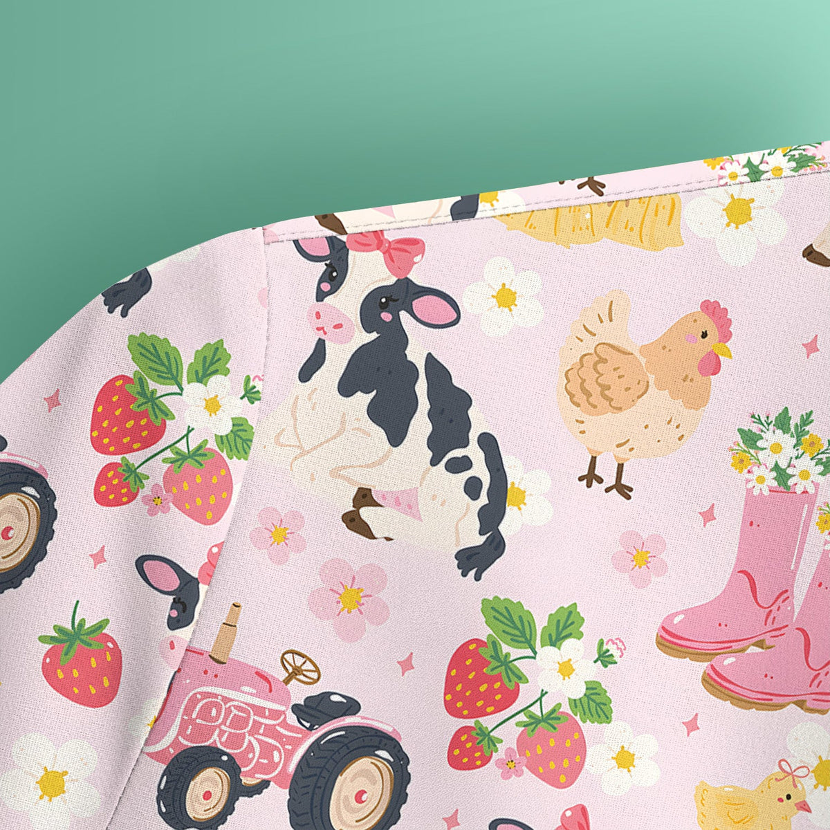 Farm Animals Strawberry Garden Nurse Scrub Top