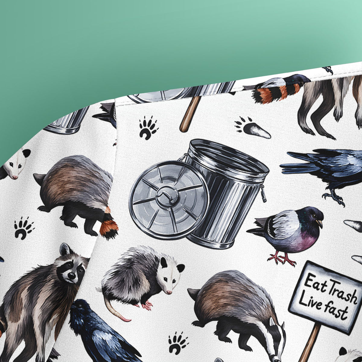 Raccoon Opossum Eat Trash Nurse Scrub Top
