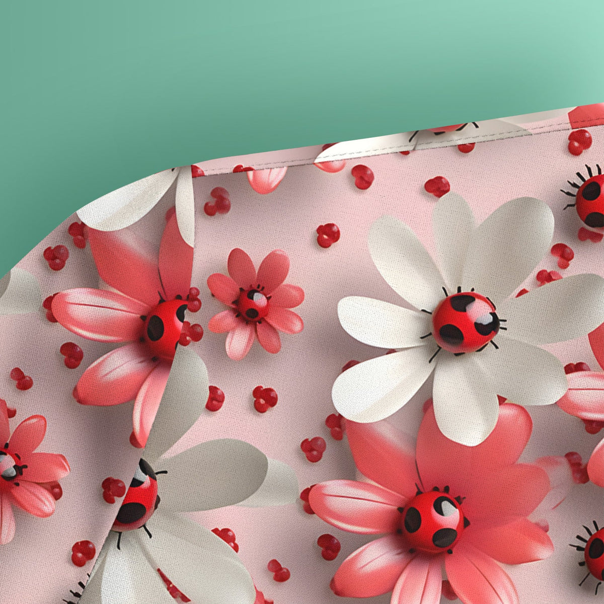 Red Ladybug Flower Pattern Scrub Top, Cute Spring Floral Nursing Uniform for Women