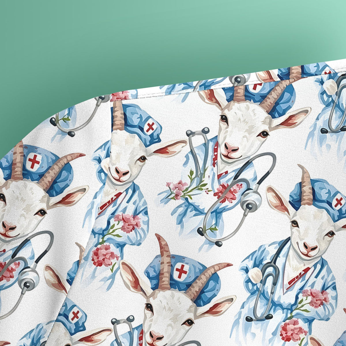 Cute Goat Animal Lover Pattern Scrub Top, Comfortable Scrubs for Nurses