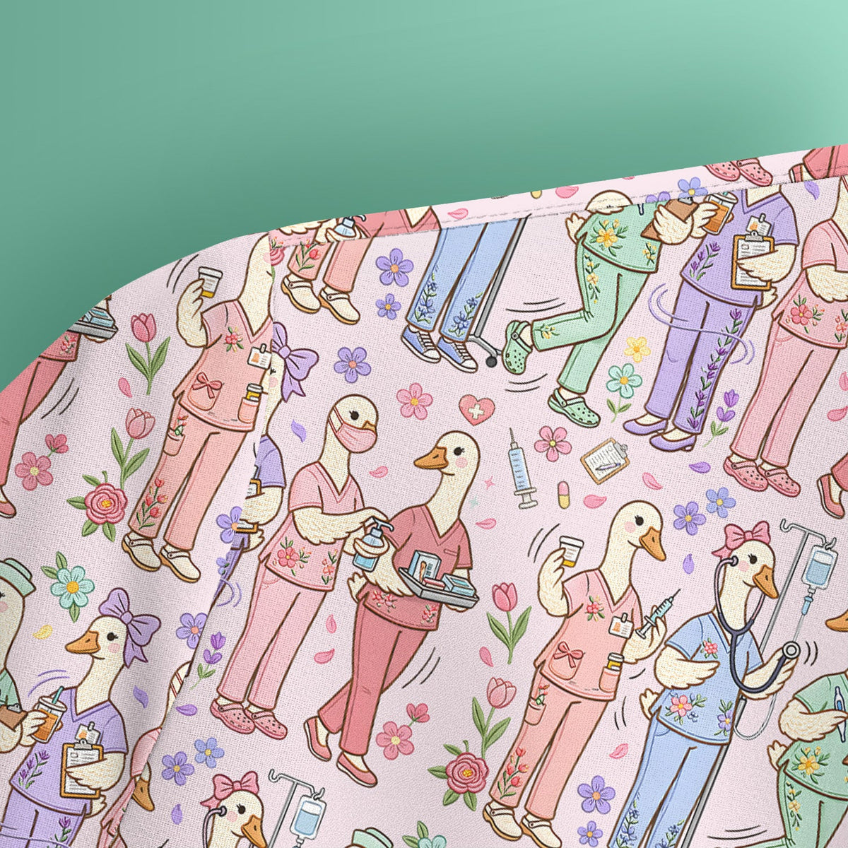 Goose Characters Floral Nurse Scrub Top