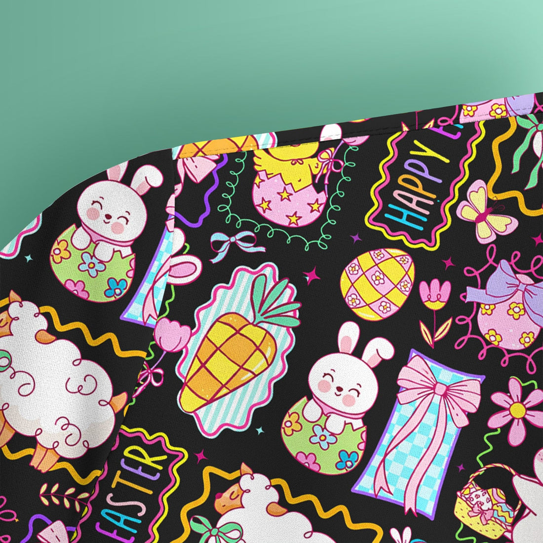Cute Easter Bunny Egg and Bow Print Scrub Top, Breathable Fabrics Nursing Uniform