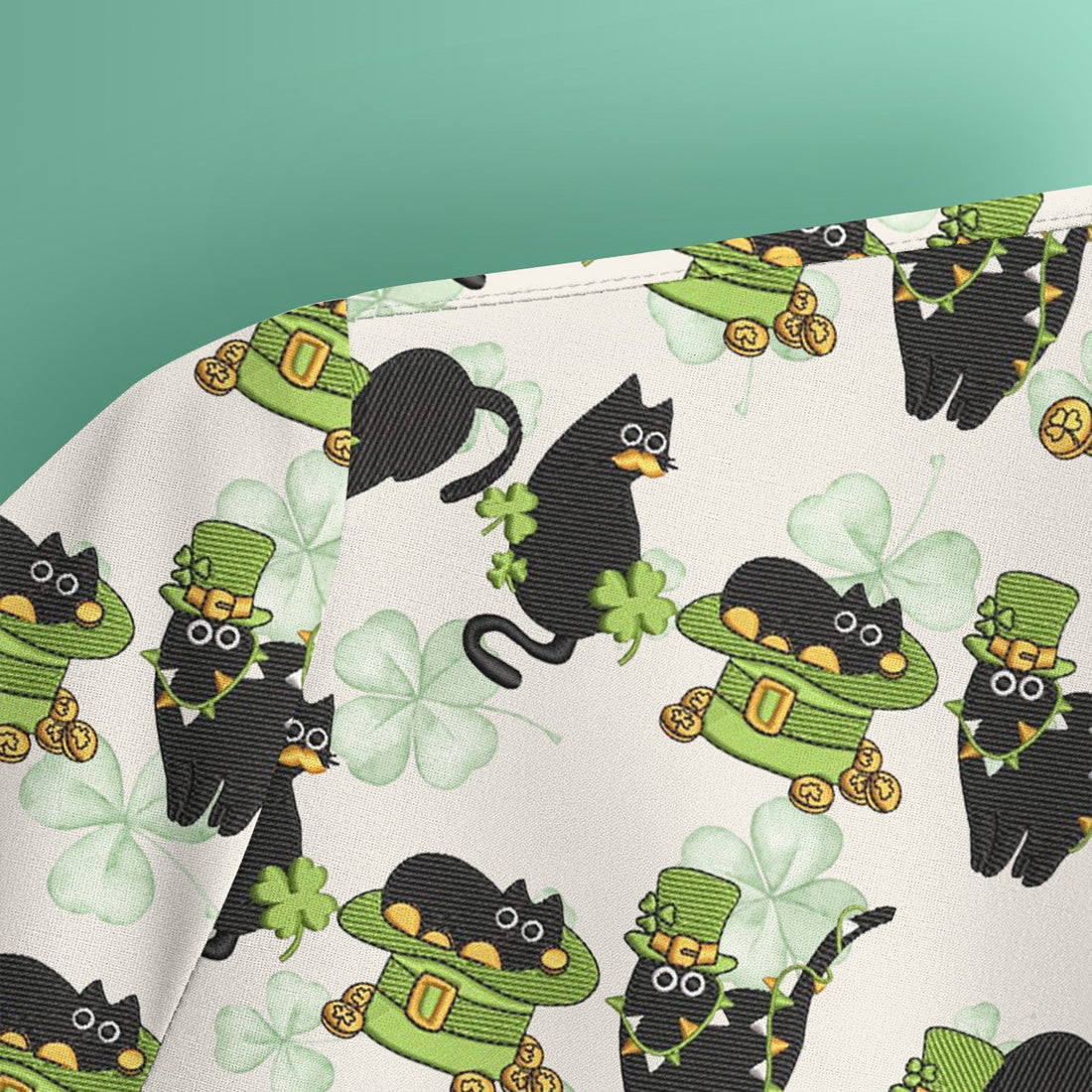 St Patrick Black Cat Clover Nurse Scrub Top