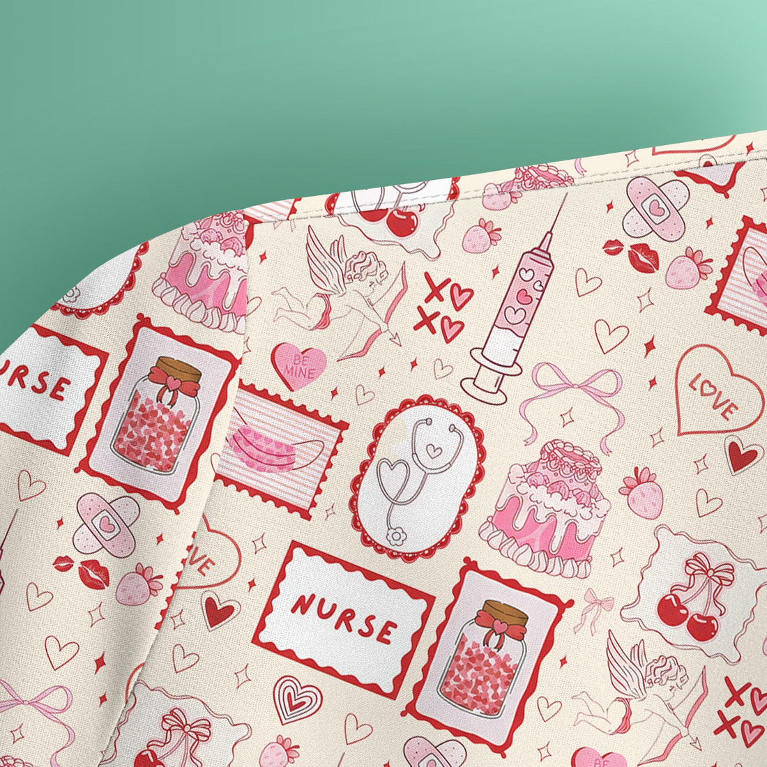 Hearts Syringes Nurse Scrub Top - Valentines Day Gift