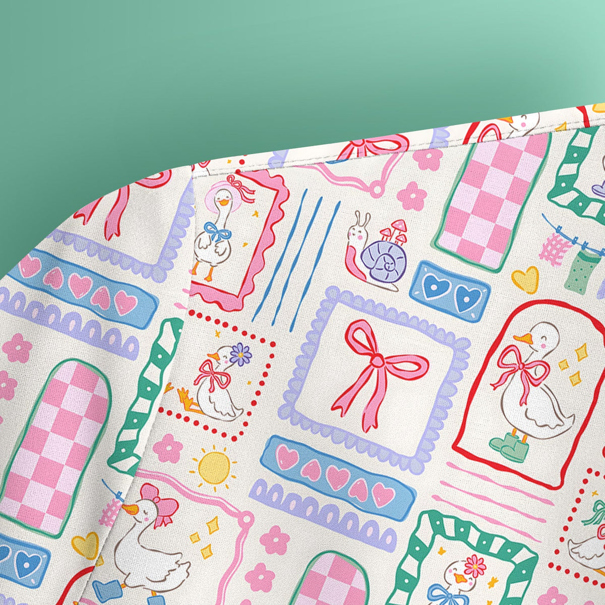 Adorable Goose Ribbon Patchwork Frame Nurse Scrub Top
