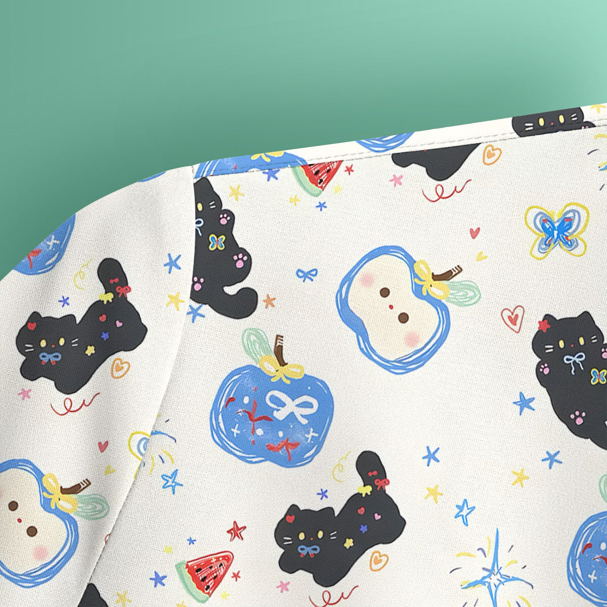 Cute Black Cat Apple Nurse Scrub Top