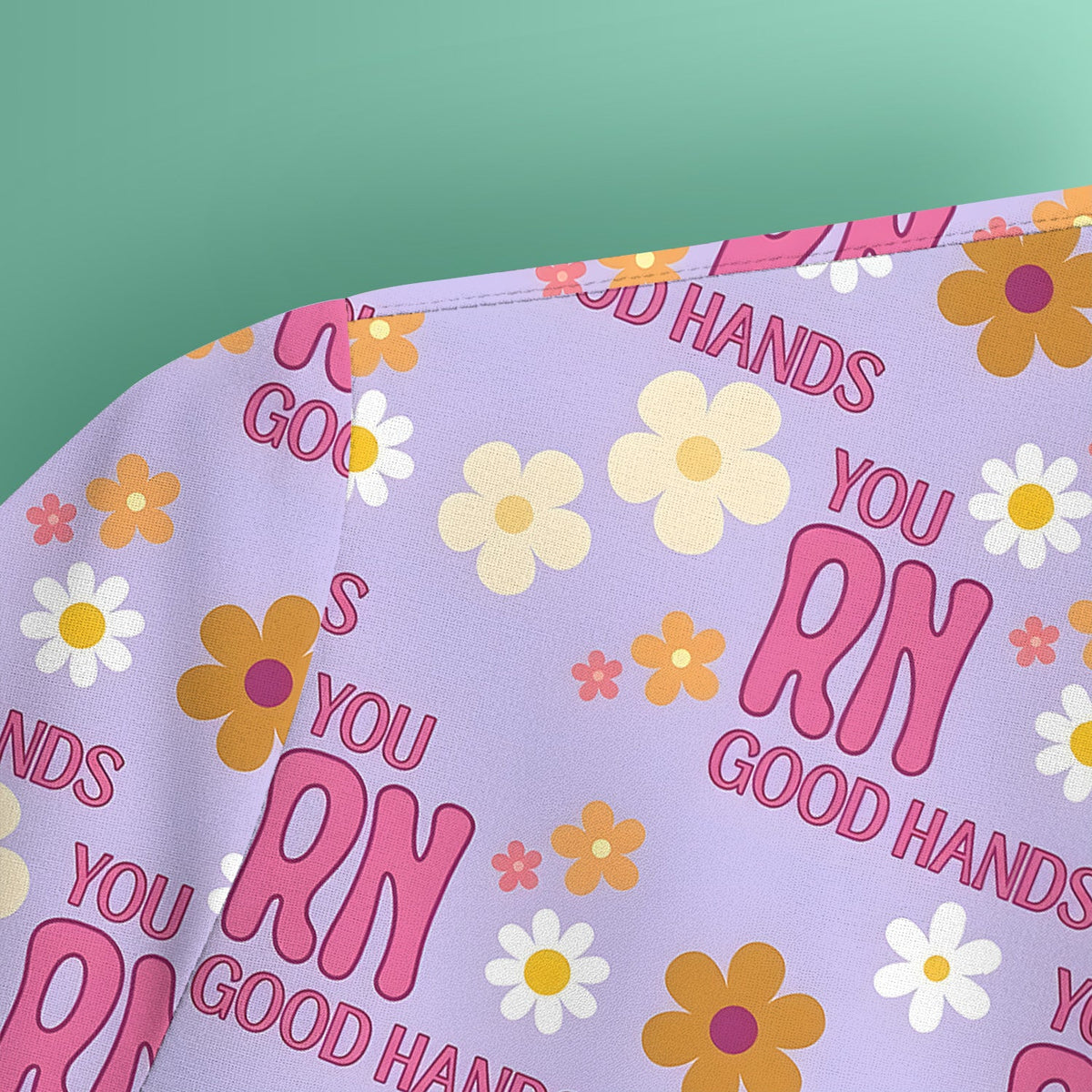 You RN Good Hands Floral Daisy Nurse Scrub Top