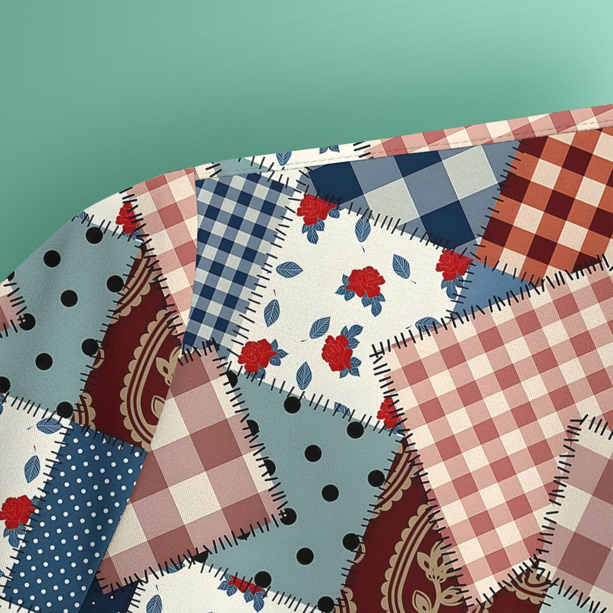 Retro Patchwork Plaid Quilt Nurse Scrub Top