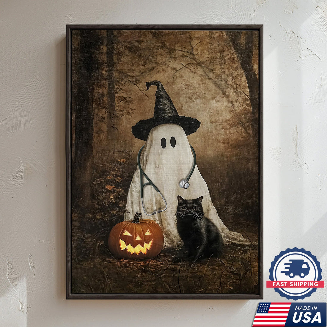 Ghost Pumpkin Black Cat Nurse Canvas - Halloween Gift
