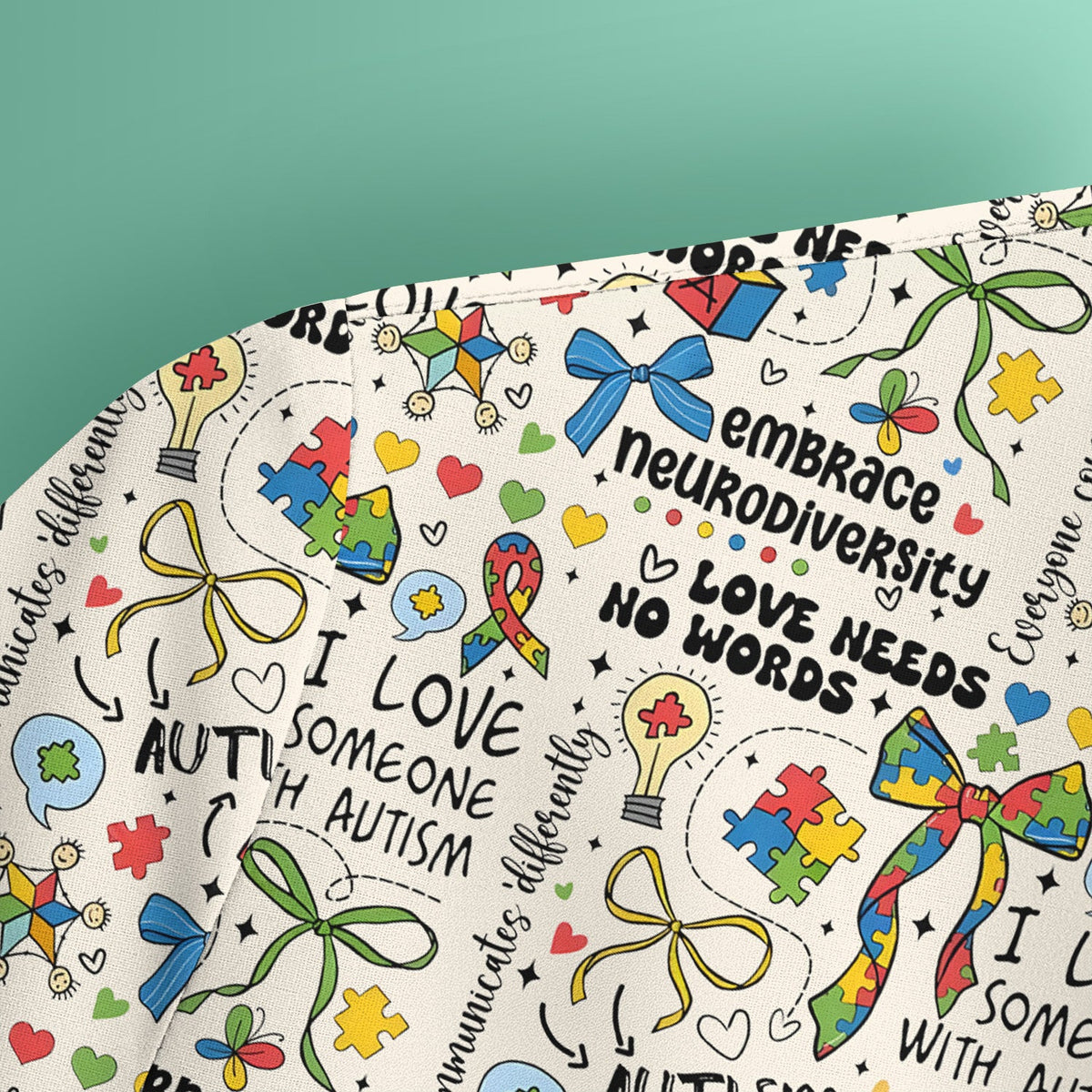 Autism Awareness Puzzle Ribbon Pastel Nurse Scrub Top
