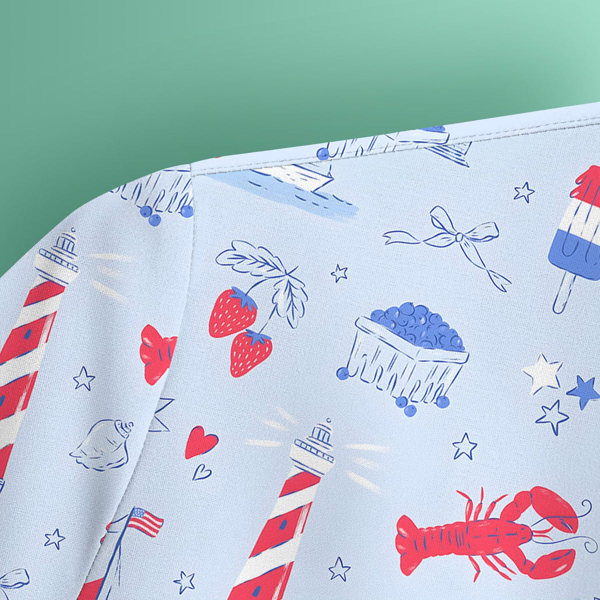 Lobster Lighthouse Sailboat Nurse Scrub Top