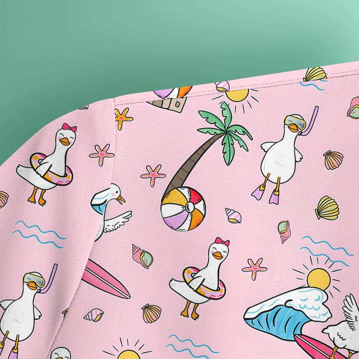 Seagull Surfboard Beach Palm Tree Nurse Scrub Top