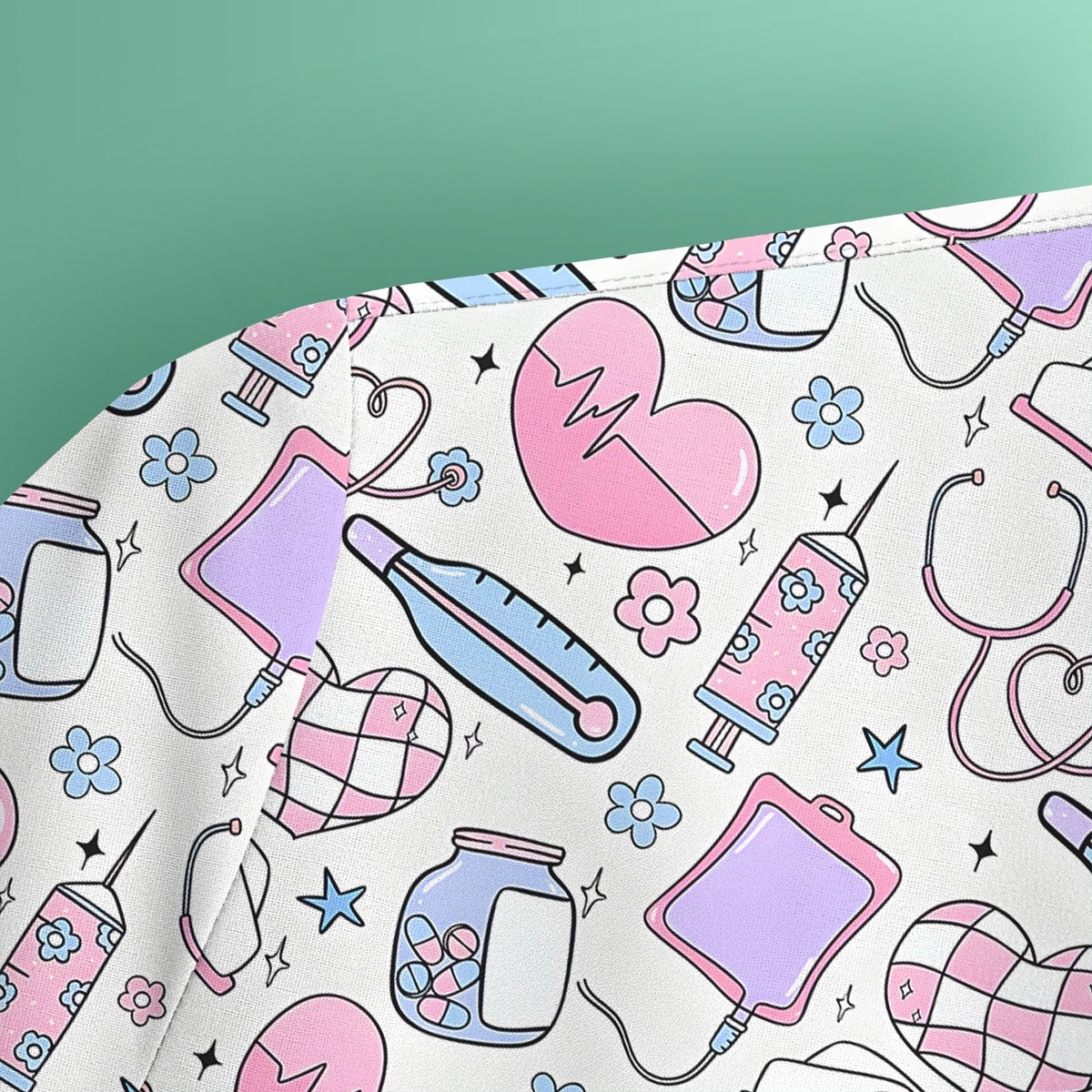 Pastel Medical Icons Nurse Scrub Top