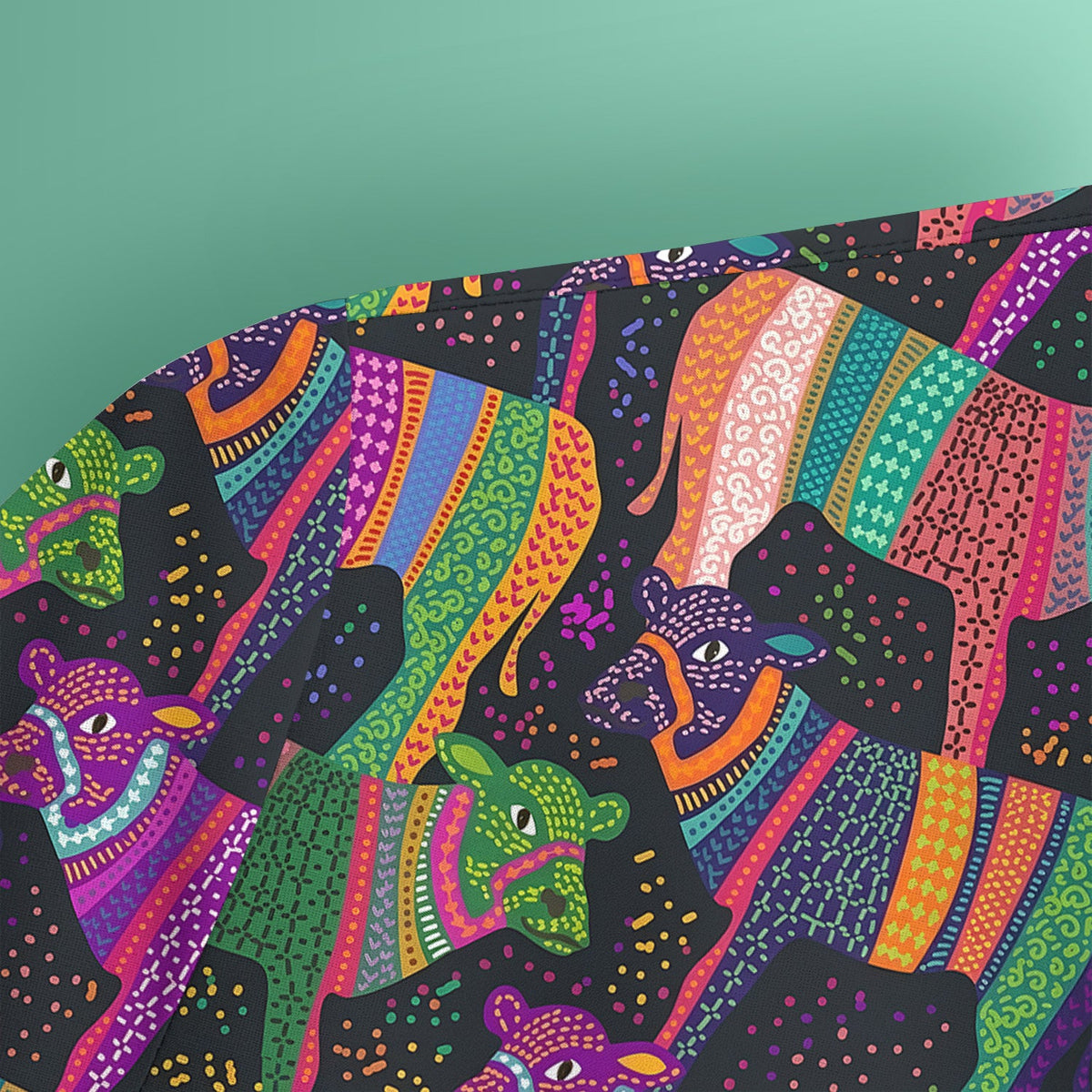 Vibrant Patchwork Rainbow Cow Nurse Scrub Top
