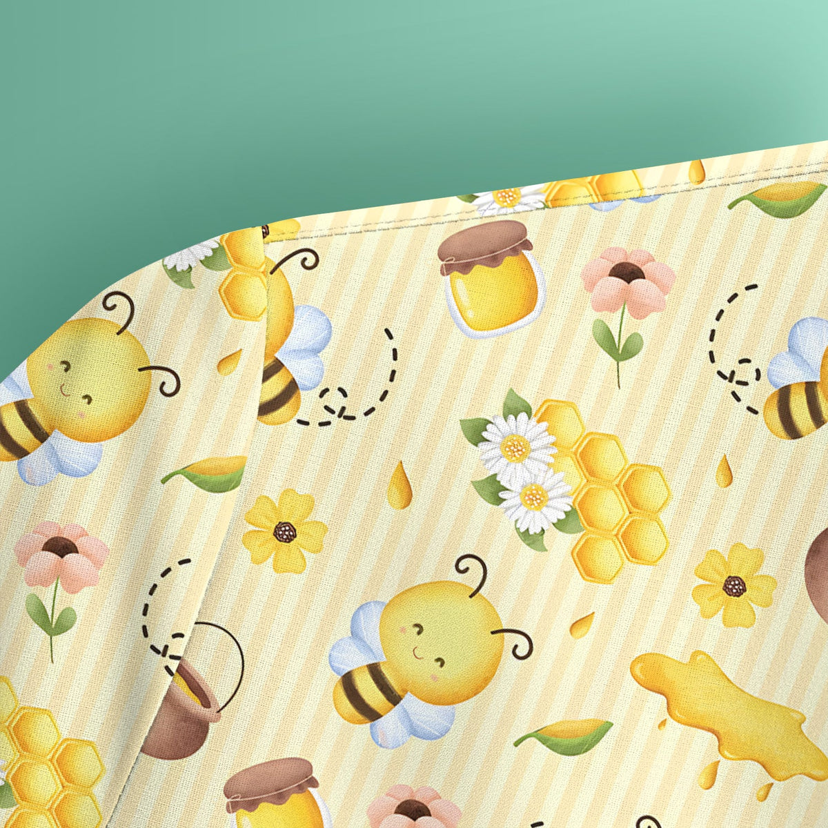 Cute Bee Honey Flower Stripe Nurse Scrub Top
