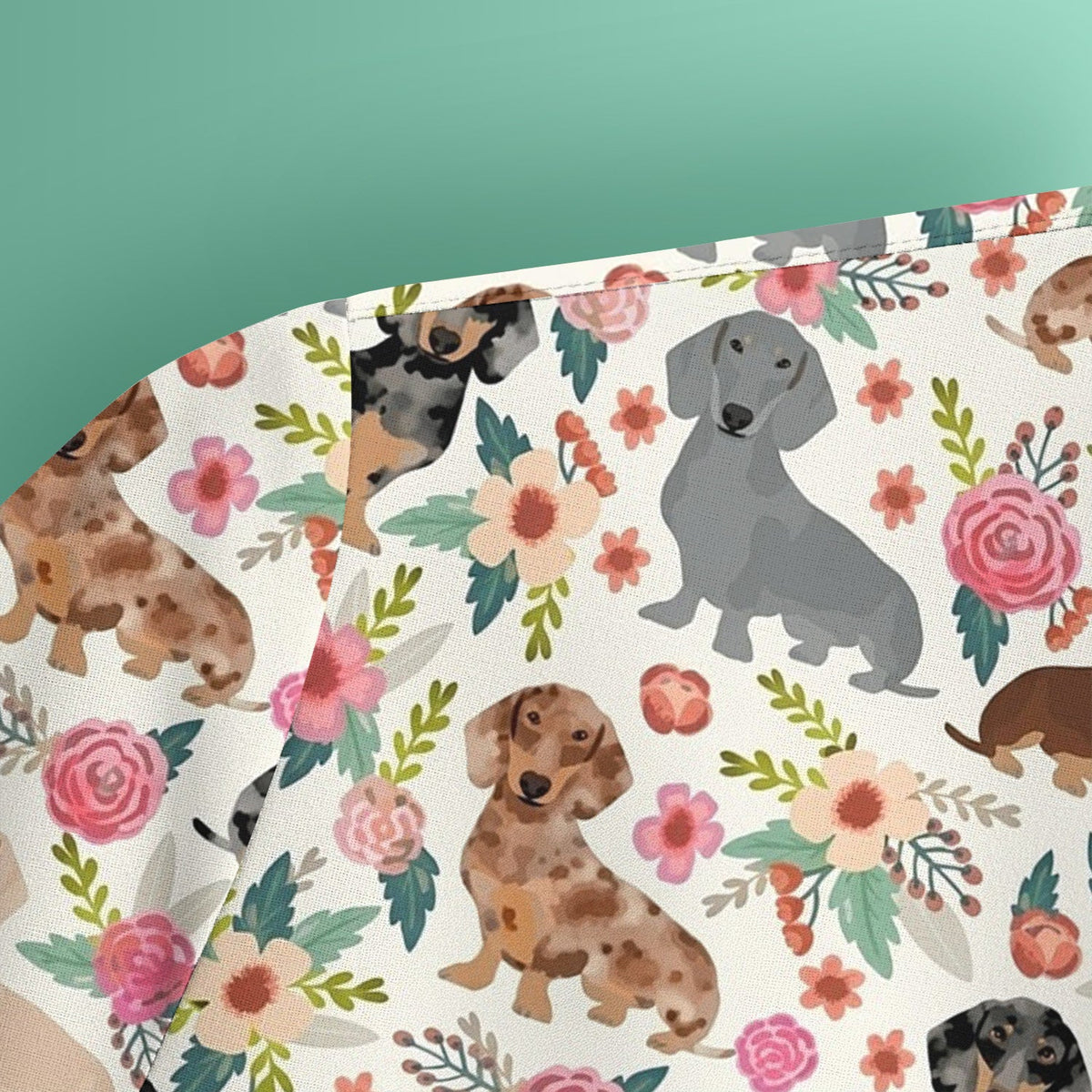 Adorable Dachshund Floral Pattern Scrub Top, Comfortable Scrubs For Nurses