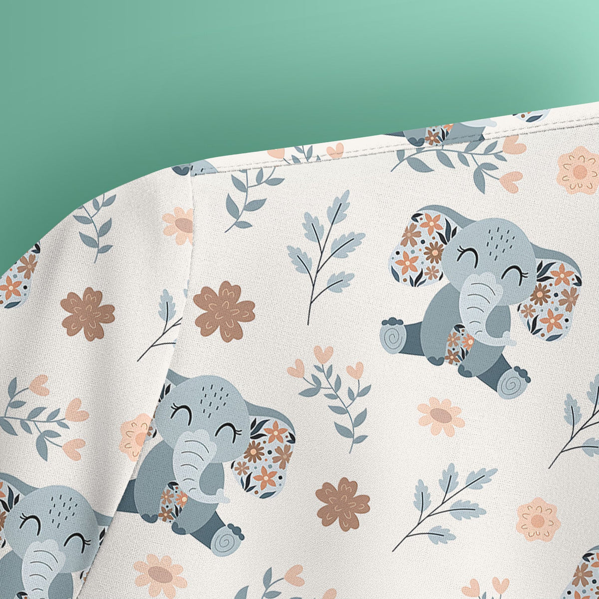 Cute Elephant Floral Print Scrub Top, Comfortable Scrubs for Nurses